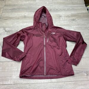 Outdoor Research Jacket Women' M Red Helium II Pertex Shield Rain Hooded Shell